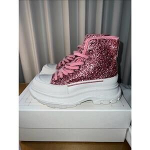 Authentic Alexander McQueen Tread Slick Pink Glitter Sneakers Size 6